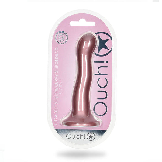 Shots Ouch! Ultra Soft Silicone 7 in. Curvy G-Spot Dildo Rose Gold - Not Very Vanilla