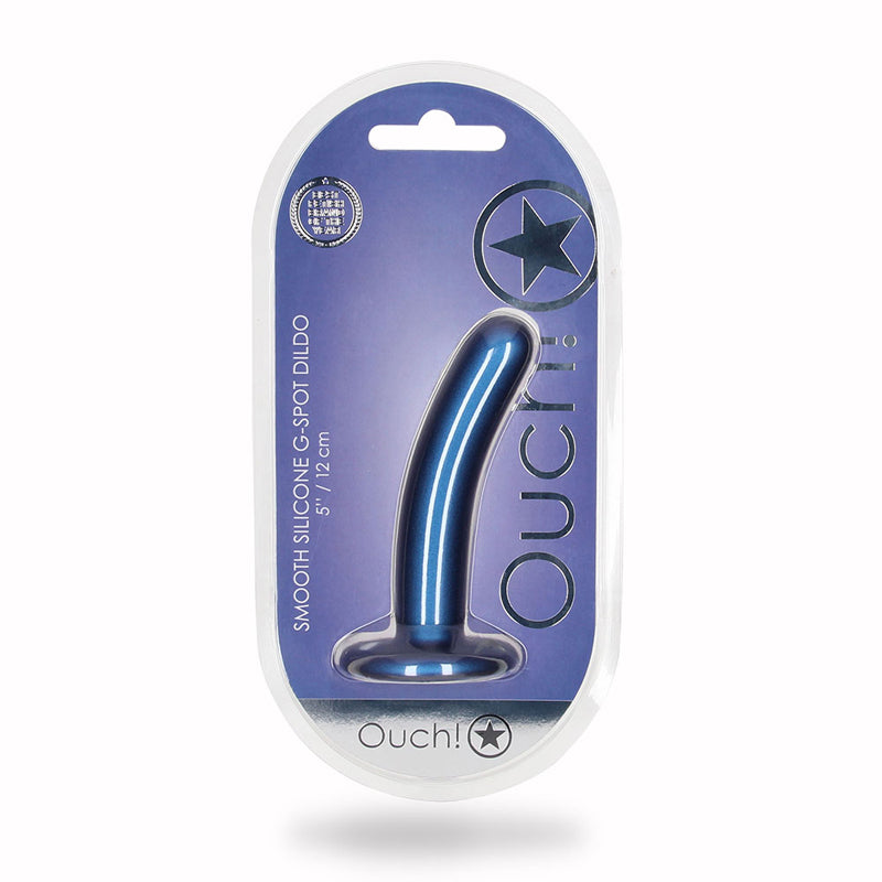 Shots Ouch! Smooth Silicone 5 in. G-Spot Dildo Metallic Blue - Not Very Vanilla