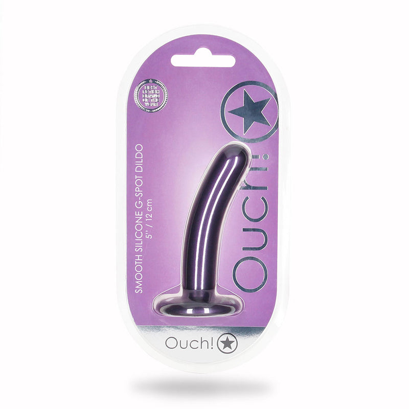 Shots Ouch! Smooth Silicone 5 in. G-Spot Dildo Metallic Purple - Not Very Vanilla