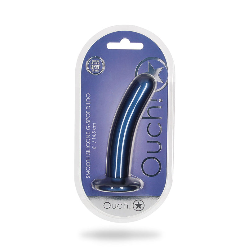 Shots Ouch! Smooth Silicone 6 in. G-Spot Dildo Metallic Blue - Not Very Vanilla