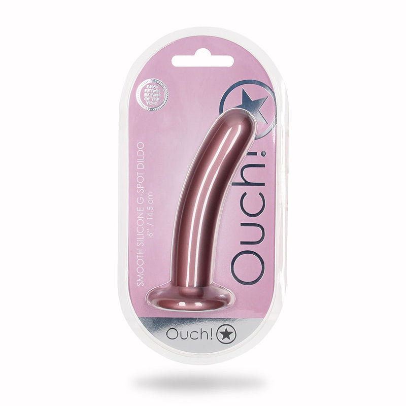 Shots Ouch! Smooth Silicone 6 in. G-Spot Dildo Rose Gold - Not Very Vanilla