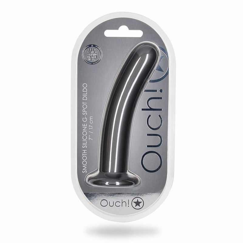 Shots Ouch! Smooth Silicone 7 in. G-Spot Dildo Gunmetal - Not Very Vanilla