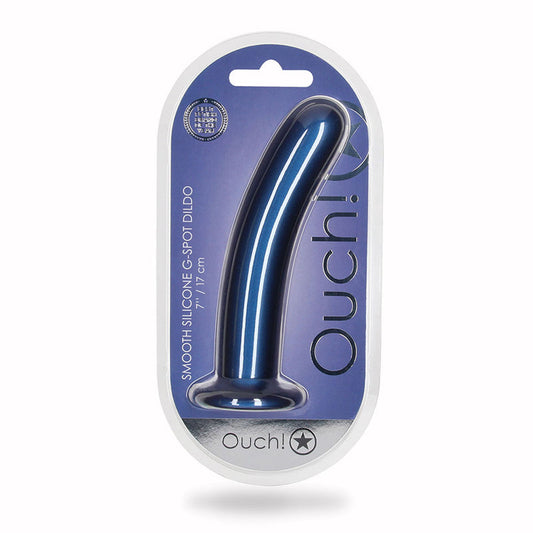 Shots Ouch! Smooth Silicone 7 in. G-Spot Dildo Metallic Blue - Not Very Vanilla