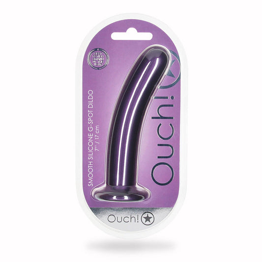 Shots Ouch! Smooth Silicone 7 in. G-Spot Dildo Metallic Purple - Not Very Vanilla