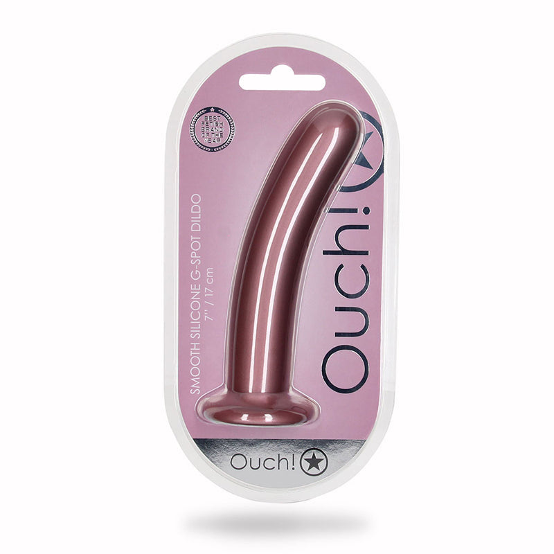 Shots Ouch! Smooth Silicone 7 in. G-Spot Dildo Rose Gold - Not Very Vanilla