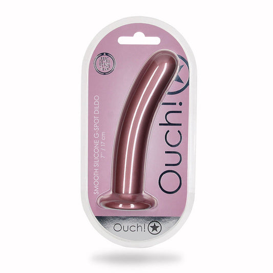 Shots Ouch! Smooth Silicone 7 in. G-Spot Dildo Rose Gold - Not Very Vanilla