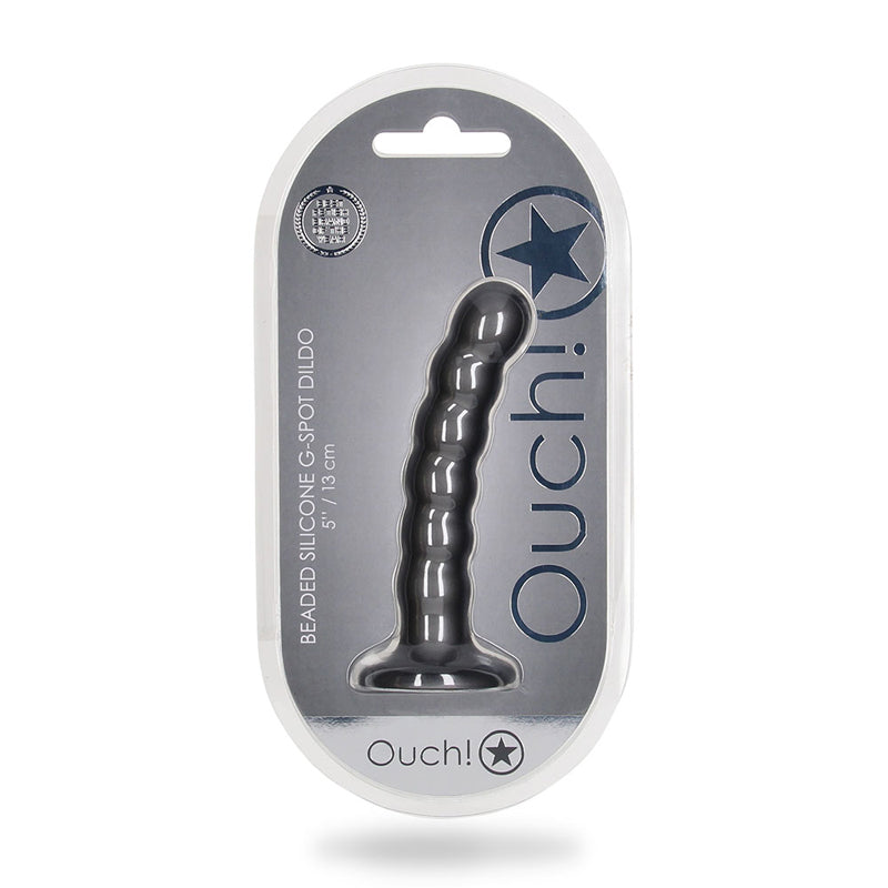 Shots Ouch! Beaded Silicone 5 in. G-Spot Dildo Gunmetal - Not Very Vanilla