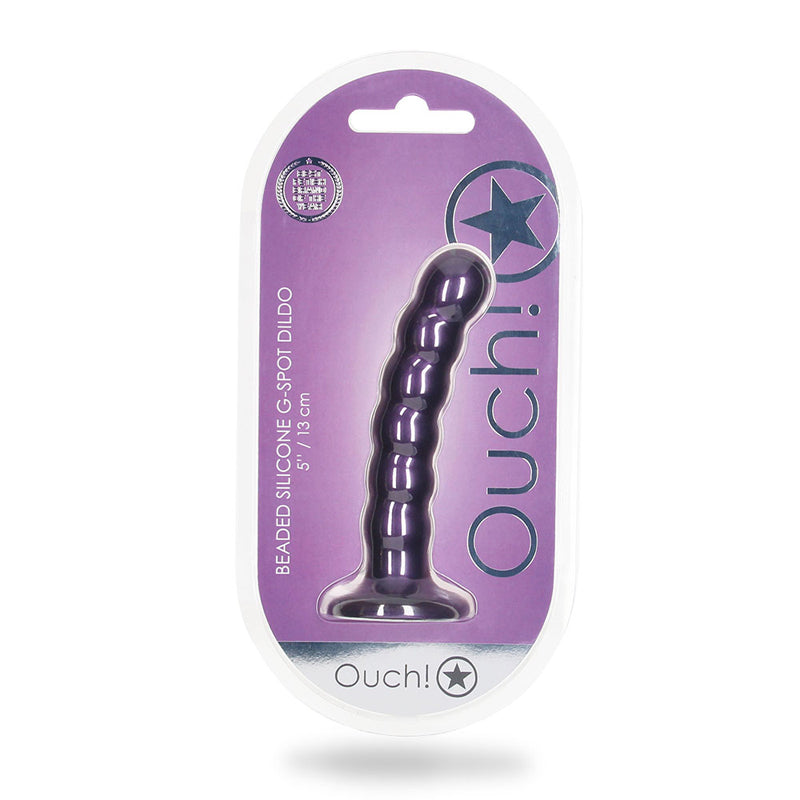 Shots Ouch! Beaded Silicone 5 in. G-Spot Dildo Metallic Purple - Not Very Vanilla