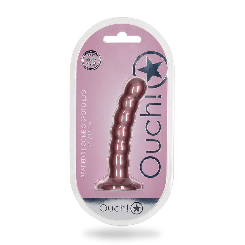 Shots Ouch! Beaded Silicone 5 in. G-Spot Dildo Rose Gold - Not Very Vanilla