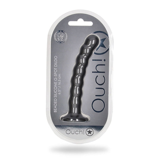 Shots Ouch! Beaded Silicone 6.5 in. G-Spot Dildo Gunmetal - Not Very Vanilla