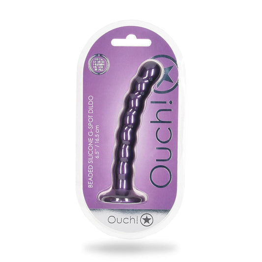 Shots Ouch! Beaded Silicone 6.5 in. G-Spot Dildo Metallic Purple - Not Very Vanilla