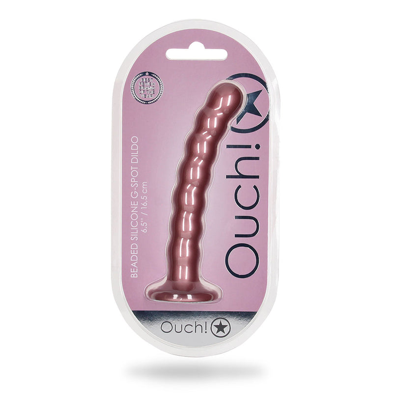 Shots Ouch! Beaded Silicone 6.5 in. G-Spot Dildo Rose Gold - Not Very Vanilla