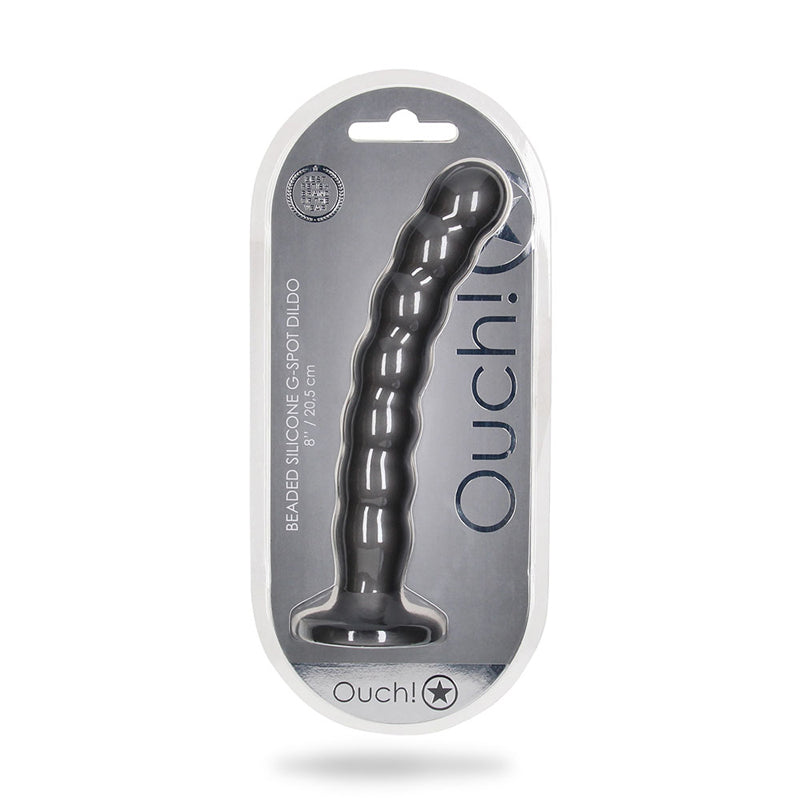 Shots Ouch! Beaded Silicone 8 in. G-Spot Dildo Gunmetal - Not Very Vanilla