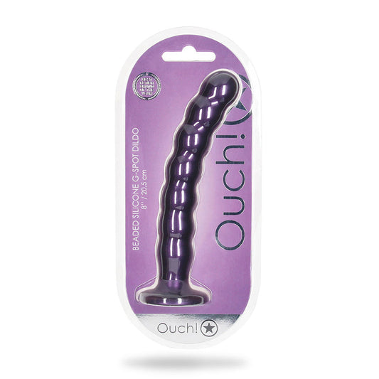 Shots Ouch! Beaded Silicone 8 in. G-Spot Dildo Metallic Purple - Not Very Vanilla