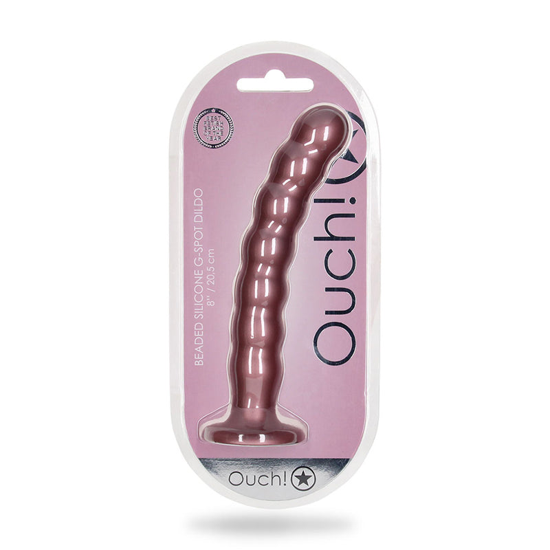 Shots Ouch! Beaded Silicone 8 in. G-Spot Dildo Rose Gold - Not Very Vanilla