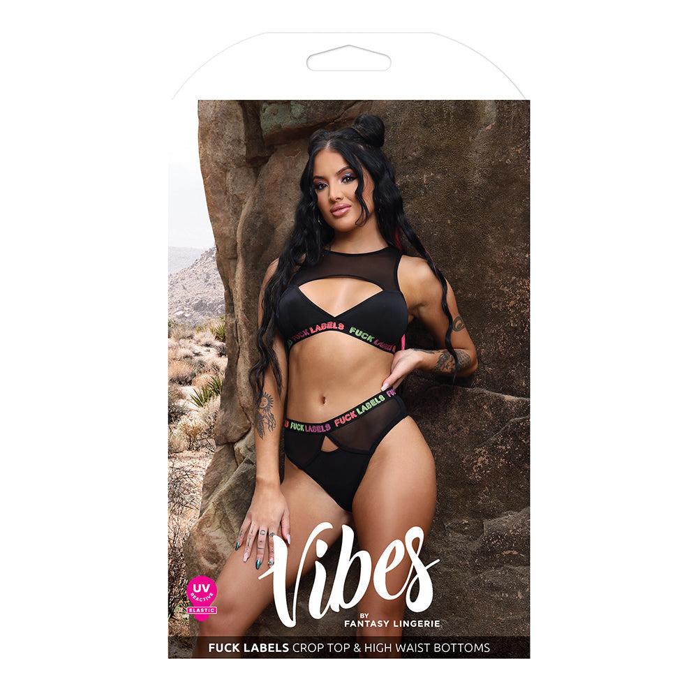 Fantasy Lingerie Vibes Fuck Labels Keyhole Top & High-Waist Bottoms Black S/M - Not Very Vanilla