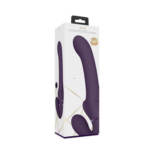 VIVE AI Rechargeable Dual Vibrating & Air Wave Tickler Silicone Strapless Strapon Purple - Not Very Vanilla