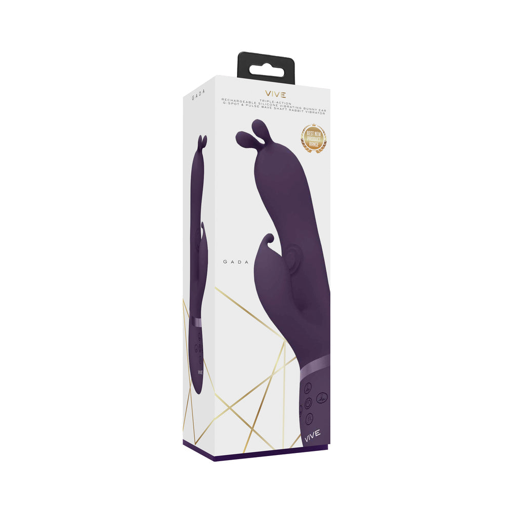 VIVE GADA Rechargeable Vibrating Silicone Bunny Ear G-Spot Rabbit with Pulse Wave Shaft Purple - Not Very Vanilla