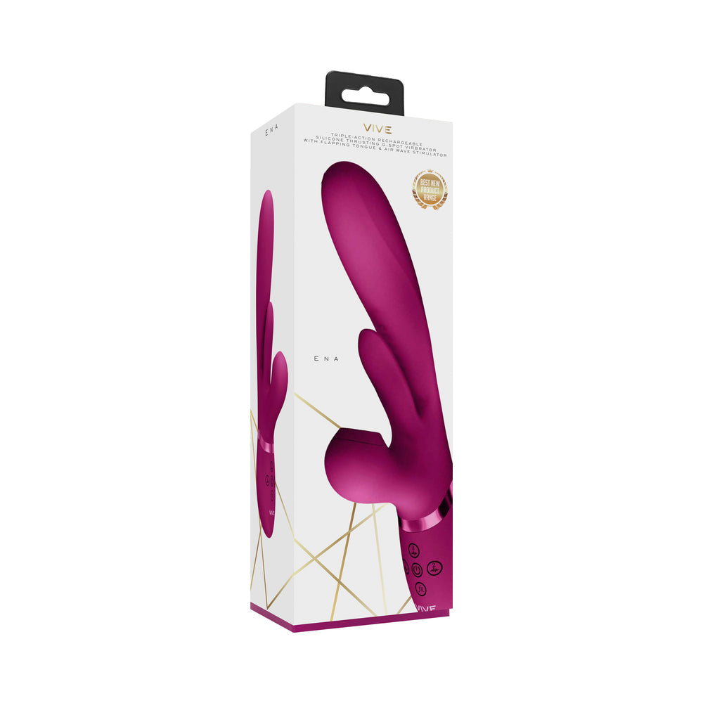 VIVE ENA Rechargeable Thrusting Silicone G-Spot Vibrator with Flapping Tongue and Air Wave Stimulator Pink - Not Very Vanilla