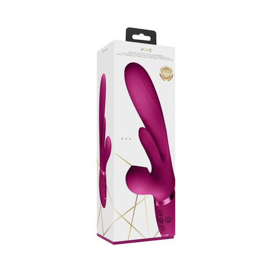 VIVE ENA Rechargeable Thrusting Silicone G-Spot Vibrator with Flapping Tongue and Air Wave Stimulator Pink - Not Very Vanilla