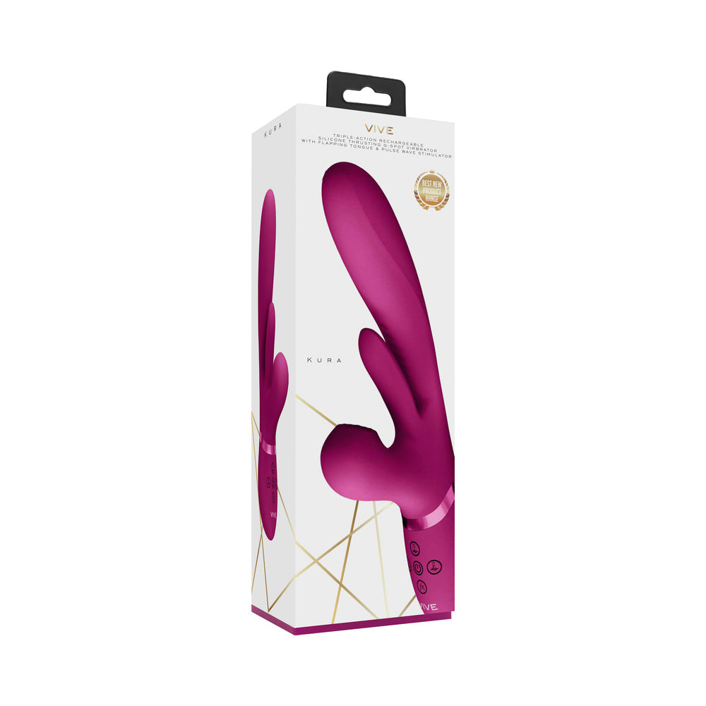 VIVE KURA Rechargeable Thrusting Silicone G-Spot Vibrator with Flapping Tongue and Pulse Wave Stimulator Pink - Not Very Vanilla