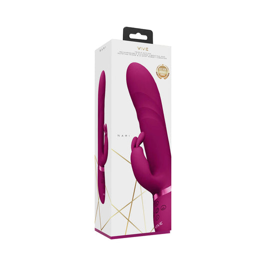 VIVE NARI Rechargeable Silicone G-Spot Rabbit Vibrator with Rotating Beads Pink - Not Very Vanilla