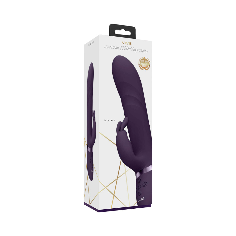 VIVE NARI Rechargeable Silicone G-Spot Rabbit Vibrator with Rotating Beads Purple - Not Very Vanilla