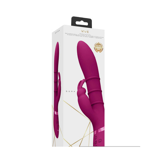 VIVE SORA Rechargeable Silicone G-Spot Rabbit Vibrator with Up & Down Stimulating Rings Pink - Not Very Vanilla