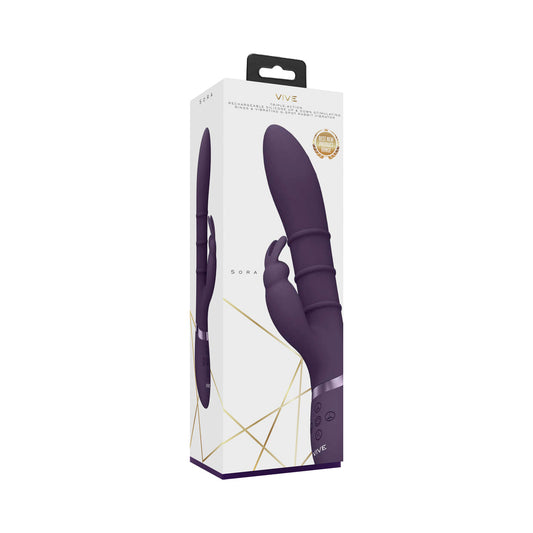 VIVE SORA Rechargeable Silicone G-Spot Rabbit Vibrator with Up & Down Stimulating Rings Purple - Not Very Vanilla