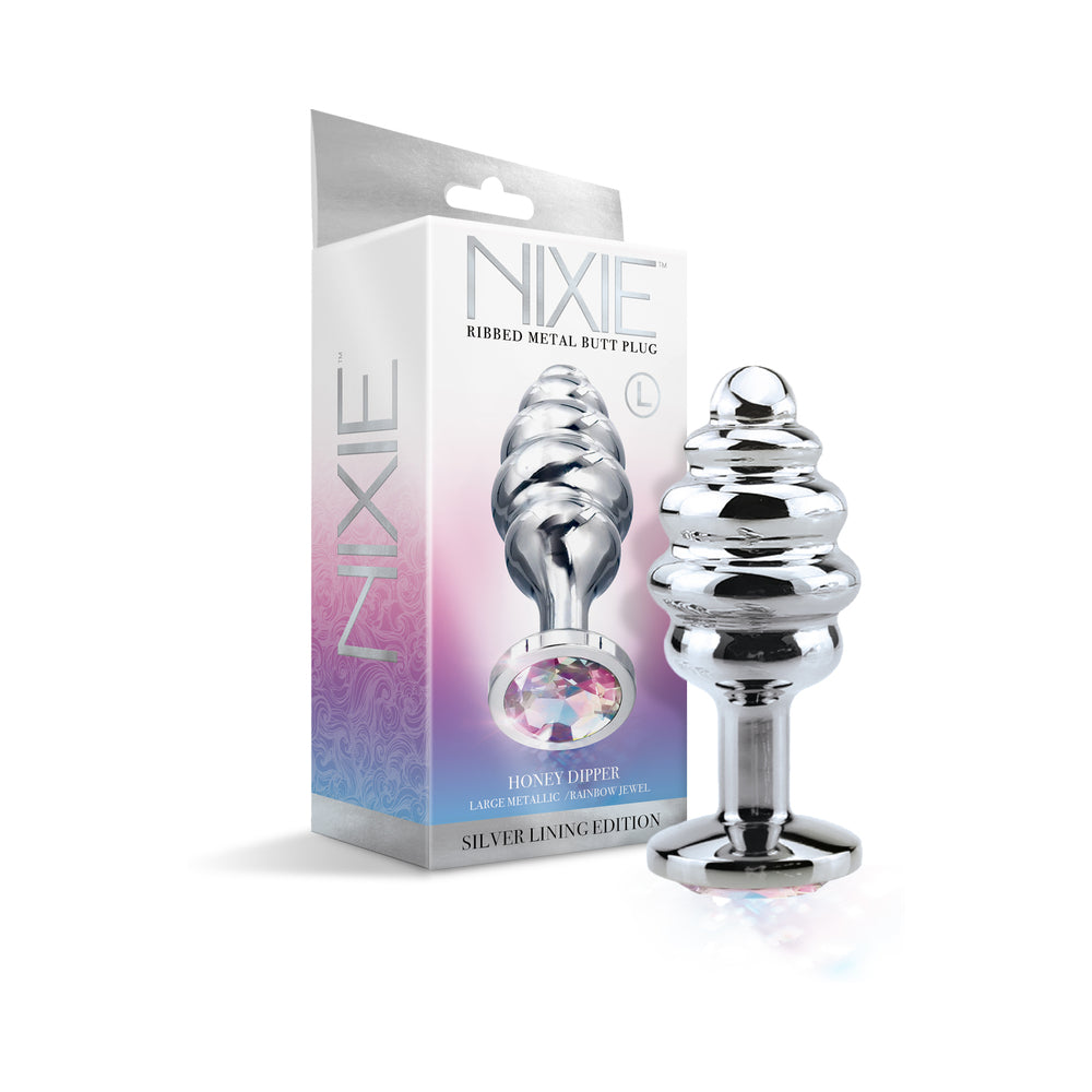 Nixie Ribbed Metal Butt Plug Honey Dipper Large - Not Very Vanilla