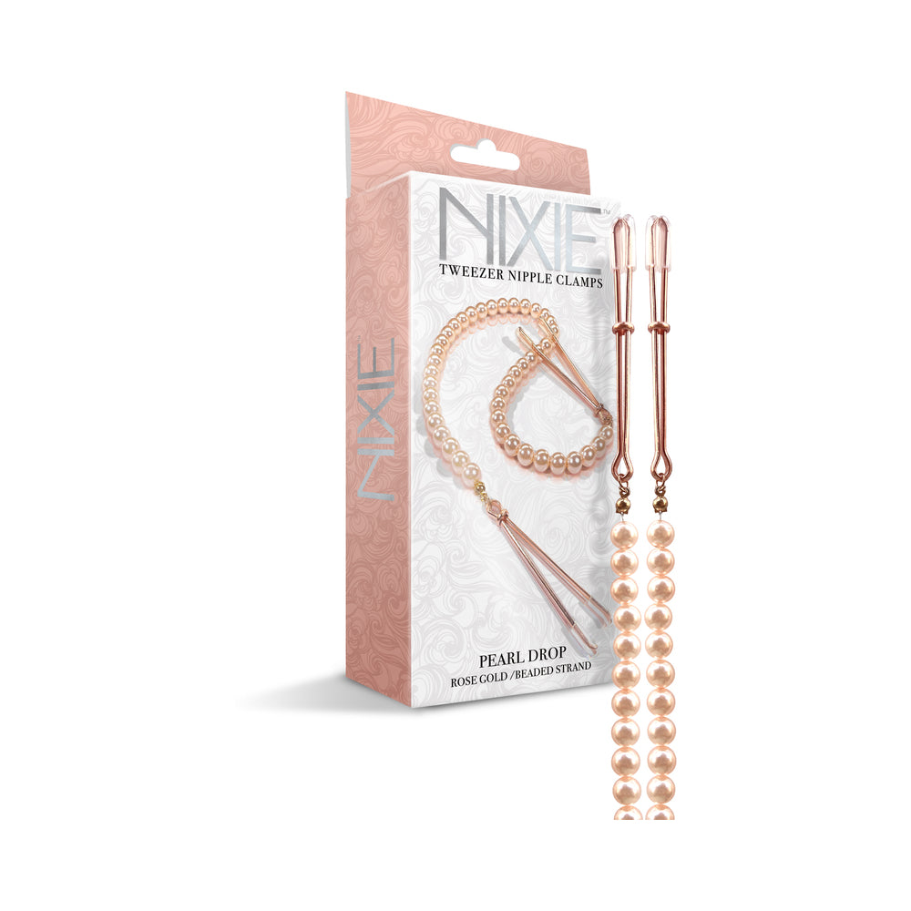 Nixie Pearl Drop Beaded Tweezer Nipple Clamps Rose Gold - Not Very Vanilla