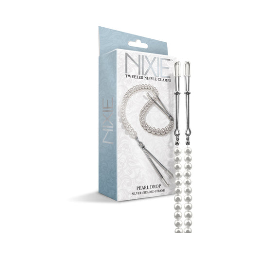 Nixie Pearl Drop Beaded Tweezer Nipple Clamps Silver - Not Very Vanilla