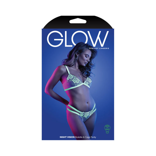 Fantasy Lingerie Glow Night Vision Glow-In-The-Dark Lace Bralette & Panty White S/M - Not Very Vanilla