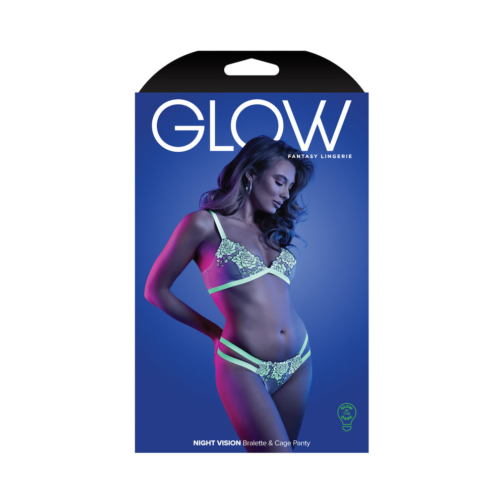 Fantasy Lingerie Glow Night Vision Glow-In-The-Dark Lace Bralette & Panty White L/XL - Not Very Vanilla