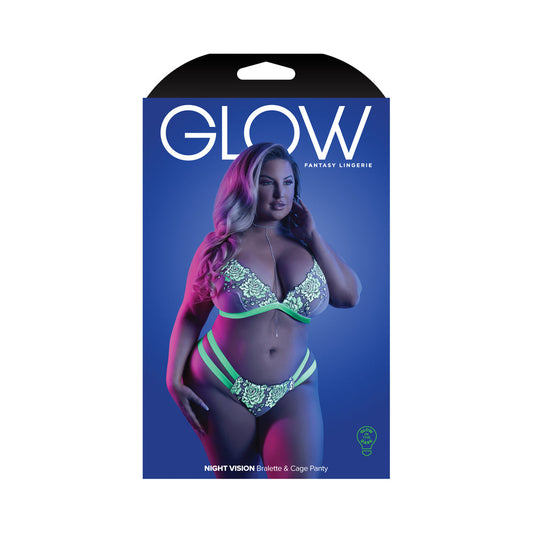 Fantasy Lingerie Glow Night Vision Glow-In-The-Dark Lace Bralette & Panty White Queen Size - Not Very Vanilla