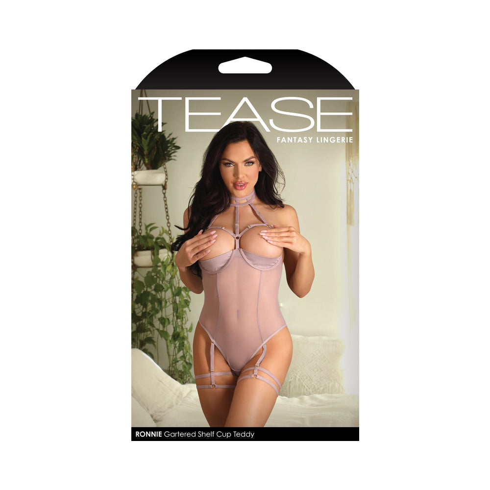 Fantasy Lingerie Tease Ronnie Caged Shelf Cup Teddy Pale Mauve L/XL - Not Very Vanilla