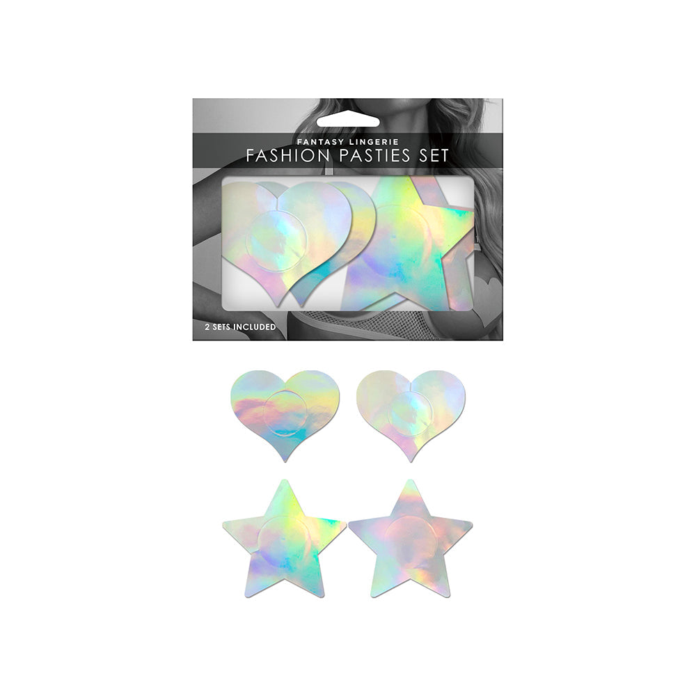 Fantasy Lingerie Holographic 2-Pair Pasties Set Heart & Star Shapes O/S - Not Very Vanilla