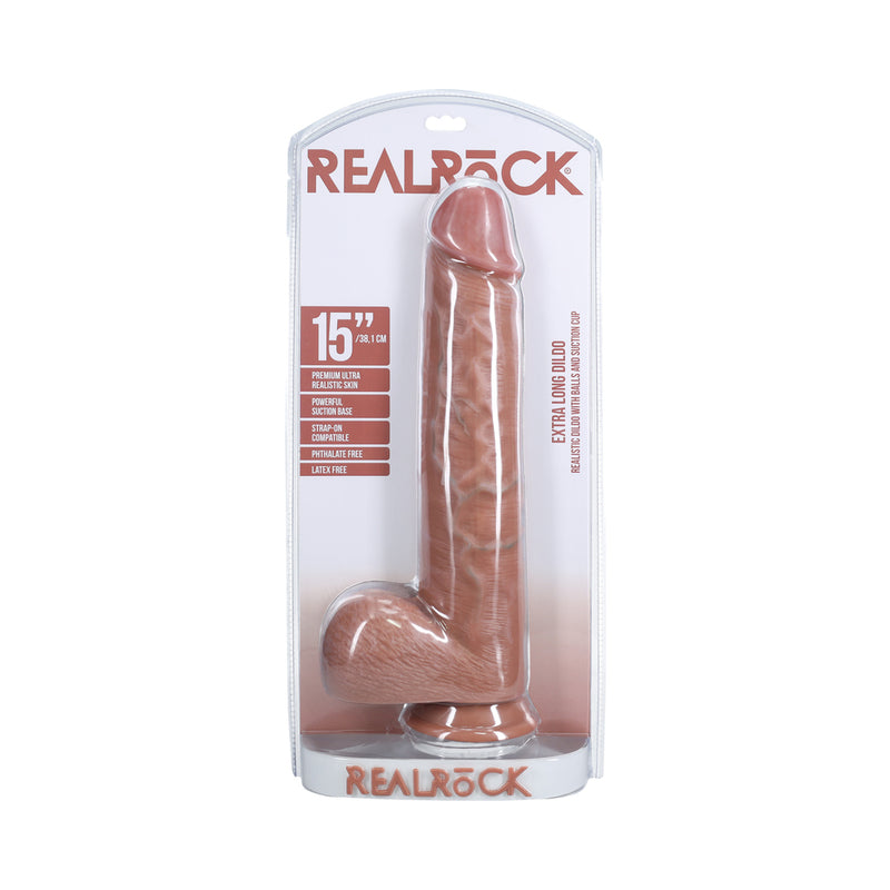 RealRock Extra Long 15 in. Dildo with Balls Tan - Not Very Vanilla