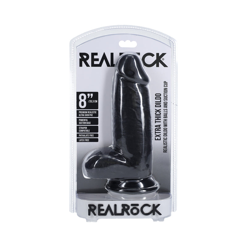 RealRock Extra Thick 8 in. Dildo with Balls Black - Not Very Vanilla