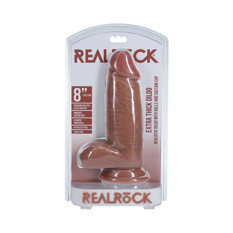 RealRock Extra Thick 8 in. Dildo with Balls Tan - Not Very Vanilla