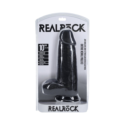 RealRock Extra Thick 10 in. Dildo with Balls Black - Not Very Vanilla