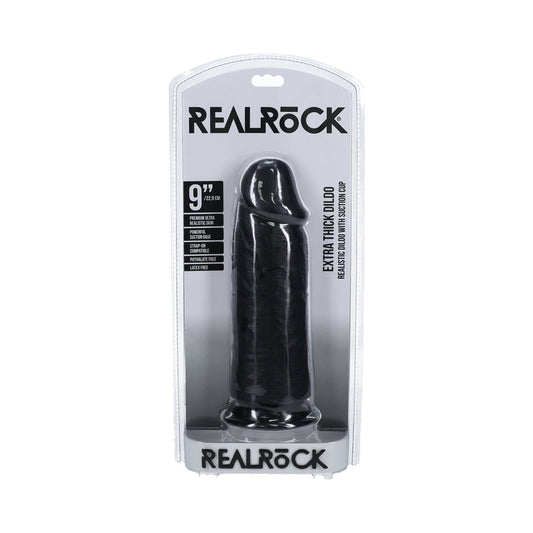 RealRock Extra Thick 9 in. Dildo Black - Not Very Vanilla