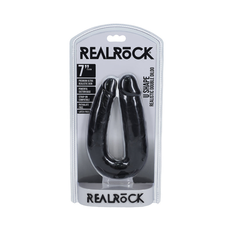 RealRock 7 in. U-Shaped Double Dildo Black - Not Very Vanilla