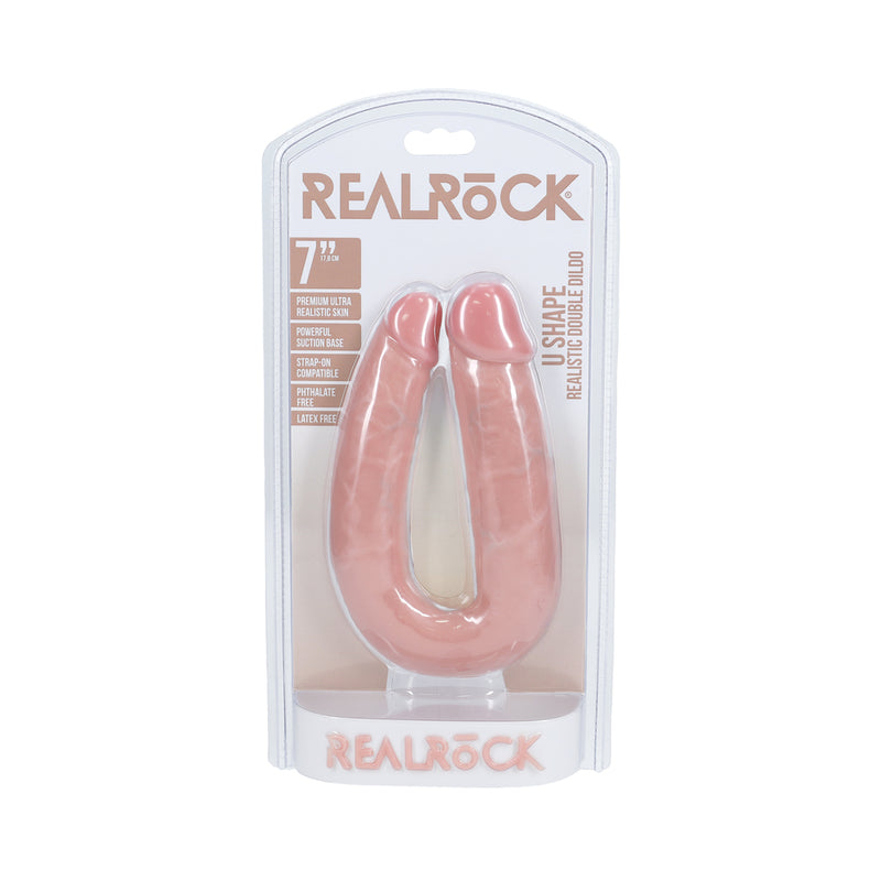 RealRock 7 in. U-Shaped Double Dildo Beige - Not Very Vanilla