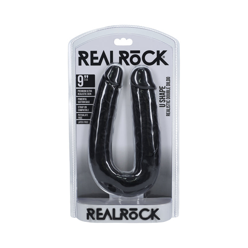 RealRock 9 in. U-Shaped Double Dildo Black - Not Very Vanilla