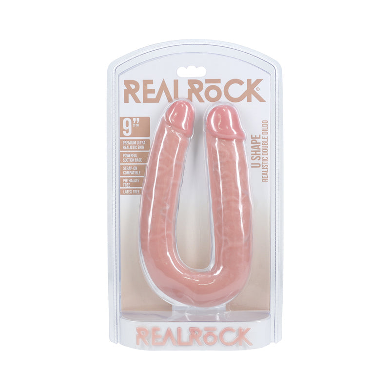 RealRock 9 in. U-Shaped Double Dildo Beige - Not Very Vanilla