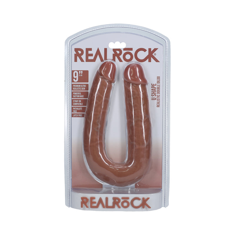 RealRock 9 in. U-Shaped Double Dildo Tan - Not Very Vanilla