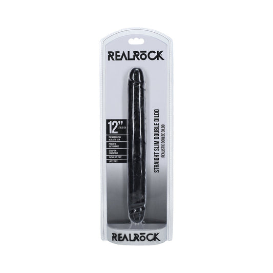 RealRock 12 in. Slim Double-Ended Dong Black - Not Very Vanilla