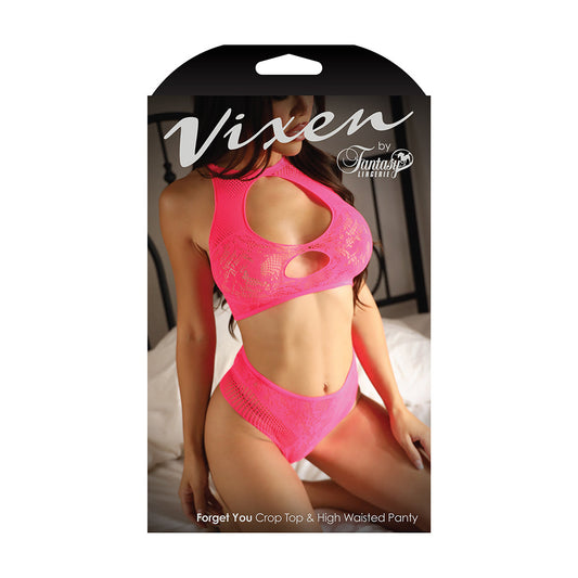 Fantasy Lingerie Vixen Forget You Seamless Lace Crop Top & High Waisted Panty Pink O/S - Not Very Vanilla