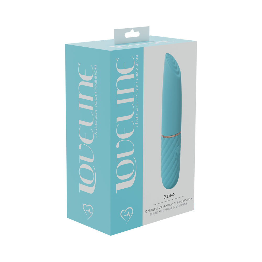 LoveLine Beso 10 Speed Vibrating Mini-Lipstick Silicone Rechargeable Waterproof Blue - Not Very Vanilla